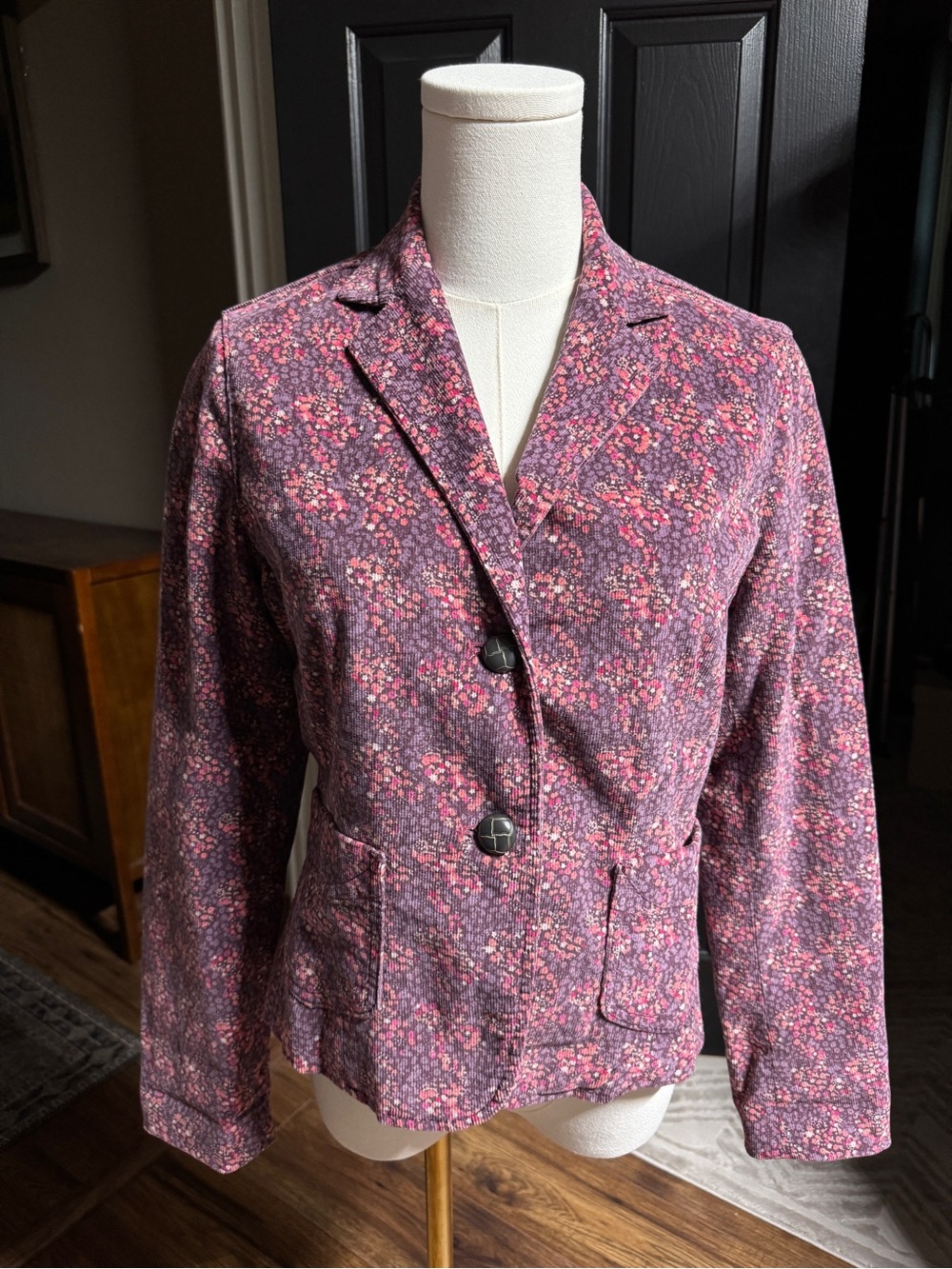 {GAP} Vintage Academy Stretch Blazer Pink Floral Corduroy Fitted WBZ1